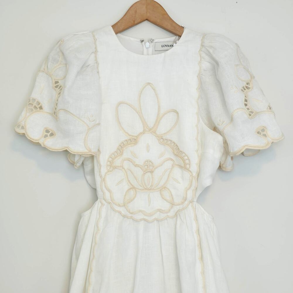 Lovaan Freya Embroidered Linen Midi Dress White Size 4 Nwt — image 4 of 8